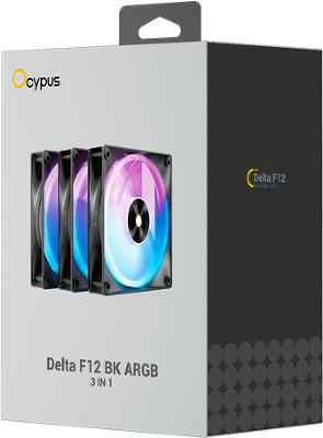 Вентилятор для корпуса Ocypus Delta F12 BK ARGB 3 IN 1, 120x120x25mm, 4-PIN PWM, 500-2000 RPM, 29 DBA MAX, HYDRO BEARING