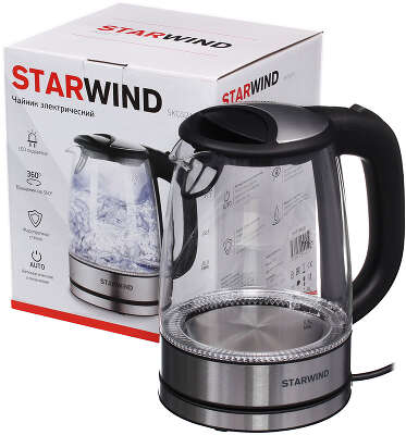 Чайник электрический Starwind SKG5210 1.7л. 2200Вт черный/серебристый корпус: стекло/металл/пластик
