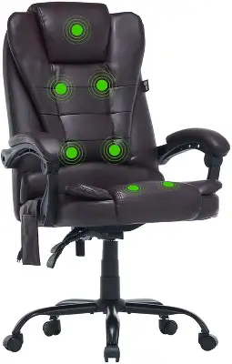 Кресло Cactus CS-CHR-OC03M-BR с вибромассажем темно-коричневый экокожа с подголов. крестов.