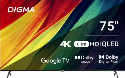 Телевизор QLED Digma 75" DM-LED75UQB31 Google TV Frameless Metal черный/черный 4K Ultra HD 60Hz MEMC DVB-T DVB-T2 DVB-C DVB-S DVB-S2 USB WiFi Smart TV