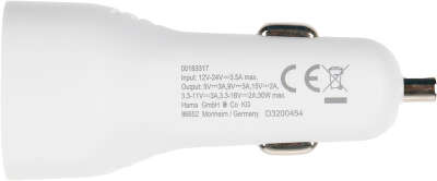 Автомобильное зар./устр. Hama H-183317 30W 3A (PD) USB Type-C для Apple белый (00183317)