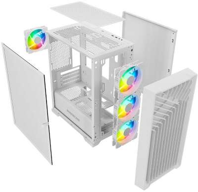 Корпус Powercase Корпус Powercase Mistral Micro X4W, Tempered Glass, 4х 120mm 5-color fan, белый, mATX CMMXW-L4