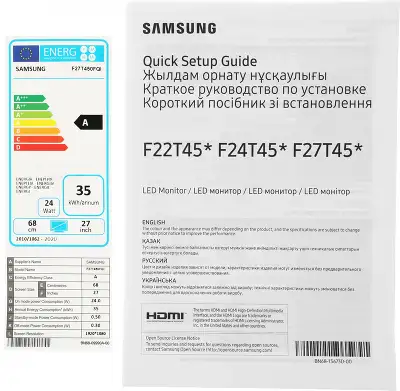 Монитор Samsung 27" LF27T450FQI черный IPS LED 16:9 HDMI полуматовая HAS Piv 250cd 178гр/178гр 1920x1080 75Hz FreeSync DP FHD USB 4.6кг