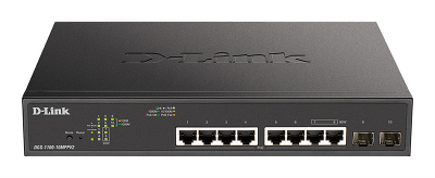 Коммутатор D-Link Настраиваемый L2 PoE-коммутатор, 8х1000Base-T PoE (2 порта 802.3bt 90 Вт), 2x1000Base-X SFP, PoE-бюджет 242 Вт