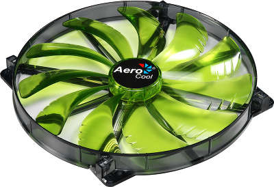 Вентилятор Aerocool Silent Master 20см "Green LED" (зеленая подсветка), 3+4 pin, 76 CFM, 800+-200 RPM, 18 dBA