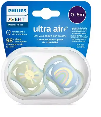 Пустышка ultra air, солнышко/радуга, для мальчиков, 0-6 мес., 2 шт. Philips SCF085/58