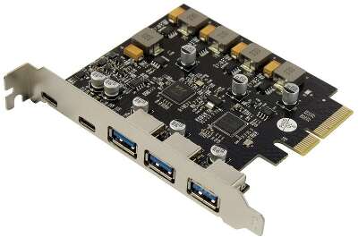 ORIENT AM-U3142PE-3A2C, Контроллер PCI-Ex4 v3.0, USB 3.2 Gen2, скорость до 10 Гбит/с, 5-port ext (3xType-A + 2xType-C), ASM3142+VL820-Q8 chipset, Self powered (31351)