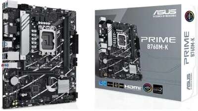 ASUS PRIME B760M-K (Socket 1700, mATX, 2xDDR5(96GB), VGA/HDMI 2.1, 1xPCIe 4.0x16/2xPCIe 4.0, 1xLAN (2.5GbE), 4xSATA 6Gb/s, 2xM.2, 4xUSB 3.2, 2xUSB 2.0, 1xPS/2)