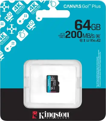 Карта памяти 64 Гб Micro SDXC Kingston Canvas Go Plus G4, Class 10 UHS-I U3 V30 [SDCG4/64GBSP], без адаптера