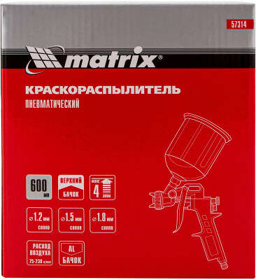 Краскораспылитель Matrix 57314 230л/мин соп.:1.8мм бак:0.6л серебристый