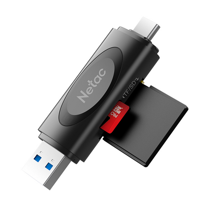 Кардридер Netac card reader WK14, USB3.0+Type-C to mSD/SD, Black (repl. NT09WK14-30BK)