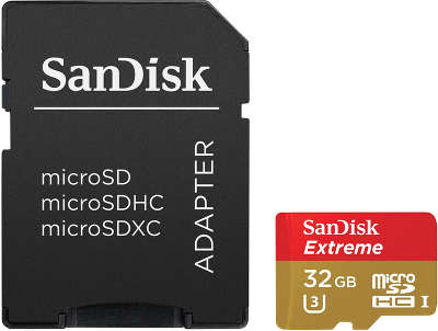 Карта памяти 32 Гб Micro SDHC SanDisk Extreme Сlass 10 UHS-I U3 [SDSQXNE-032G-GN6AA]