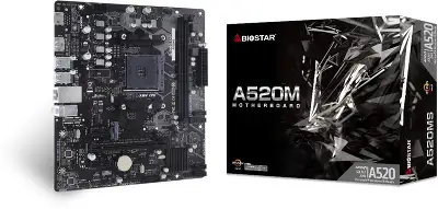 Материнская плата Biostar A520MS Soc-AM4 AMD A520 2xDDR4 mATX AC`97 8ch(7.1) GbLAN RAID+HDMI+DP