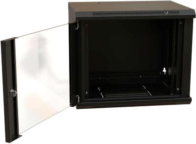 Шкаф коммутационный WRline (WR-TW-1266-GP-RAL9004) настенный 12U 600x600мм пер.дв.стекл 2 бок.пан. направл.под винты 60кг черный 500мм 650мм IP20 сталь