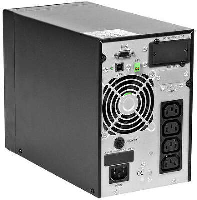 ИБП POWERMAN Online 1000, LCD, двойного преобразования, 1000ВА, 900Вт, 4 штуки IEC320 С13 с резервным питанием, USB, RS232, слот SNMP, разъем EPO, батарея 12В 9Ач 2 шт., 1 кабель для нагрузки C13/C14, 144 х 209 х 293 мм., 9.16кг./ UPS POWERMAN Online 1000