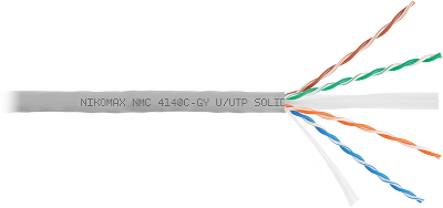 Кабель NIKOMAX U/UTP 4 пары, Кат.6 (Класс E), тест по ISO/IEC, 250МГц, одножильный, BC (чистая медь), 23AWG (0,55мм), полимерный материал нг(А)-HF, внутренний, белый, 305м - гарантия: 5 лет / 15 лет системная