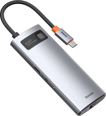 Адаптер Baseus Metal Gleam 6-in-1 Multifunctional USB-C HUB, Grey [CAHUB-CW0G]