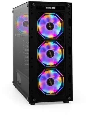 Exegate EX294967RUS Корпус Miditower ExeGate i3 BASE (ATX, без БП, с окном, 1*USB+1*USB3.0, аудио, 4 вент. 12см с RGB подсветкой)