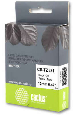 Картридж ленточный Cactus CS-TZ631 TZe-631 черный на желтом 12x8 для Brother 1010/1260VP/1830VP/9700PC