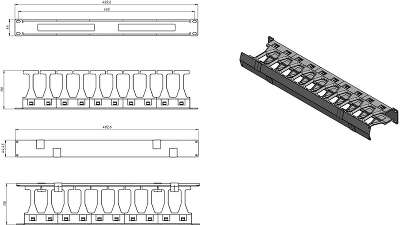 Органайзер Hyperline CMF-1U-FPL106-MCOV-RAL9005 Кабельный организатор с крышкой, глубина 106 мм, 19