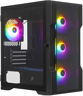 Корпус 1STPLAYER TRILOBITE T3-G, черный, mATX, Без БП (T3-G-BK-4F1)