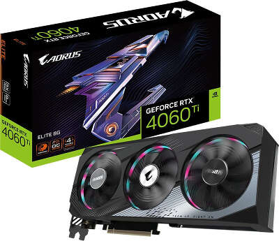 Видеокарта GIGABYTE NVIDIA nVidia GeForce RTX 4060Ti AORUS ELITE 8Gb DDR6 PCI-E HDMI, 3DP