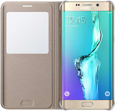 Чехол-книжка Samsung для Samsung Galaxy S6 Edge Plus S-View, золотой (EF-CG928PFEGRU)