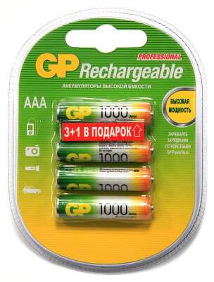 Аккумулятор GP 100AAAHC3/1 AAA NiMH 1000mAh (промо:3+1) (4шт)