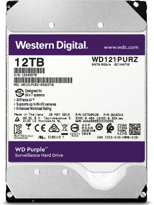 Жесткий диск SATA3 12Tb [WD121PURZ] Western Digital Purple, 7200rpm, 256Mb