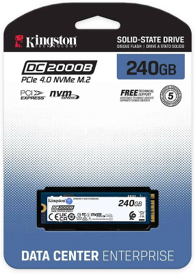 Твердотельный накопитель/ Kingston SSD DC2000B 240GB, M.2 22x80mm, NVMe, PCIe Gen 4x4, 3D TLC, R/W 4500/400MB/s, IOPs 260 000/18 000, TBW 175, DWPD 0.4 (12 мес)