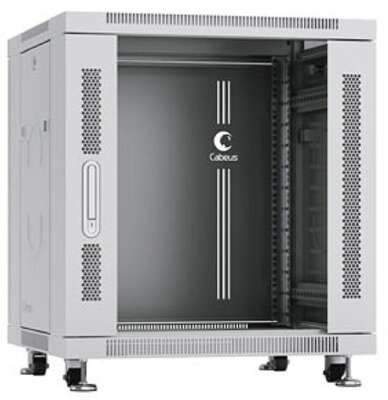 Cabeus SH-05C-12U60/80 Шкаф телекоммуникационный 19" напольный для серверного оборудования 12U 600x800x730mm (ШхГхВ) передняя стеклянная и задняя сплошная металлическая двери, ручка с замком, цвет сер