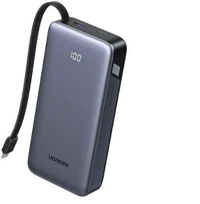 Внешний аккумулятор UGREEN PB536 (55988B) 45W Power Bank 20000mAh with Built-in Cable. Цвет: серый космос