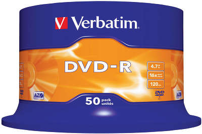 DVD-R диск Verbatim 16x 4.7 ГБ Cake Box (50 шт.)