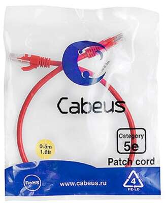 Cabeus PC-UTP-RJ45-Cat.5e-0.5m-RD Патч-корд U/UTP, категория 5е, 2xRJ45/8p8c, неэкранированный, красный, PVC, 0.5м