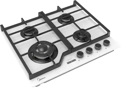 Газовая варочная панель MIDEA/ MDK/Газовая варочная панель MIDEA, 60 см, WOK-конфорка, чугунные решетки, автоподжиг, газконтроль, адаптер для кофе, цвет белый