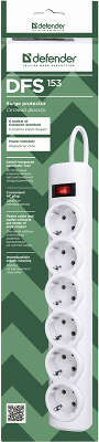 Сетевой фильтр Defender DFS 153 3 м, белый, 6 розеток/ Surge Protector Defender DFS 153 3m, white, 6 outlets