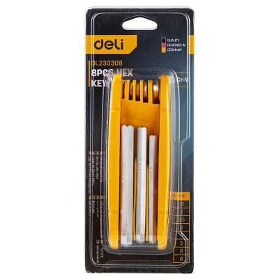  Набор складных шестигранных ключей Deli DL230308 размеры 1,5, 2, 2,5, 3, 4, 5, 6, 8 мм, пластиковый держатель