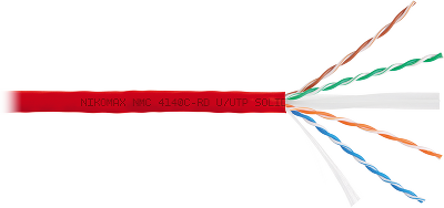 Кабель NIKOMAX U/UTP 4 пары, Кат.6 (Класс E), тест по ISO/IEC, 250МГц, одножильный, BC (чистая медь), 23AWG (0,55мм), полимерный материал нг(А)-HF, внутренний, красный, 305м - гарантия: 5 лет / 15 лет системная