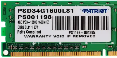 Память DDR3L 4Gb 1600MHz Patriot PSD34G1600L81 Signature RTL PC3-12800 CL11 DIMM 240-pin 1.35В single rank Ret