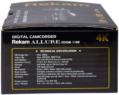 Видеокамера Rekam Allure zoom 1100 черный 10x 3" Touch LCD 4K 125Mb SD+SDHC Flash/Flash