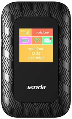 Маршрутизатор Tenda 4G185 Роутер портативный N150 LTE 3G/4G, до 150 Мбит/с, Wi-Fi 802.11, n, 2.4 ГГц, microUSB, microSD, SIM слот, аккумулятор 2100 мАч, 2 внут.антенны, OLED дисплей