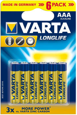 Комплект элементов питания AAA VARTA LONGLIFE 4106 (6 шт в блистере)