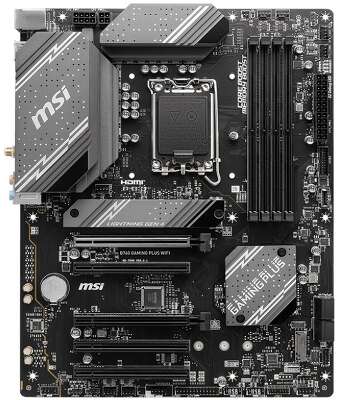 Материнская плата MSI B760 GAMING PLUS WIFI B760, LGA1700, 4*DDR5, 5*PCIEx16, 2*M.2, 2*TypeC, 2*USB3.2Gen2, 2*USB3.2Gen1, 8*USB2.0, 4*SATA3.0, 2.5G, DP, HDMI, ATX, RTL