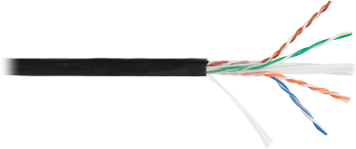 Кабель NETLAN U/UTP 4 пары, Кат.6 (Класс E), 250МГц, одножильный, BC (чистая медь), полиэтилен, внешний, до -40C, черный, 305м - гарантия 1 год