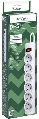 Defender Сетевой фильтр DFS 155, белый, 6 розеток, 5 м.