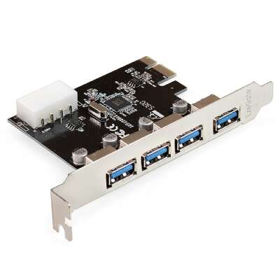 Exegate EX298943RUS Контроллер ExeGate EXE-314 v2.0 (PCI-E x1 v2.0, 4*USB3.0 ext., разъем доп.питания Molex, VIA Labs Chipset VL805)