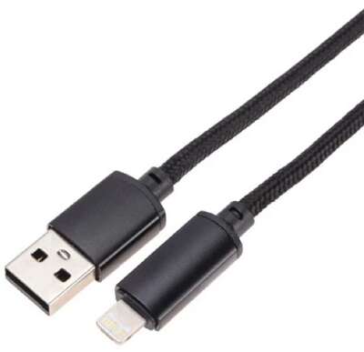 Rexant (18-7062) Кабель USB-A – Lightning для Apple, 2,4А, 1м, в черной нейлоновой оплетке, c LED дисплеем