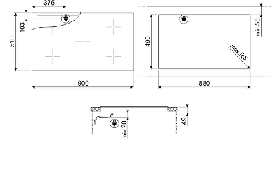Встраиваемые индукционные панели SMEG/ индукционная, 90 см, Multizone, прямой край, белое стекло