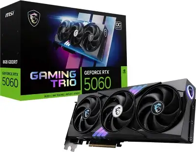 Видеокарта MSI PCI-E 5.0 RTX 5060 8G GAMING TRIO OC NVIDIA GeForce RTX 5060 8Gb 128bit GDDR7 2625/28000 HDMIx1 DPx3 HDCP Ret