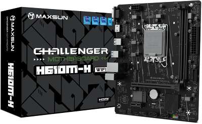 Материнская плата Maxsun MS-Challenger H610M-H V1 WIFI H610, LGA1700, 2*DDR4, 1*PCIEx16, 1*PCIEx1, 1*M.2, 4*USB3.2Gen1, 6*USB2.0, 2*SATA3.0, 1G, VGA, HDMI, M-ATX, RTL